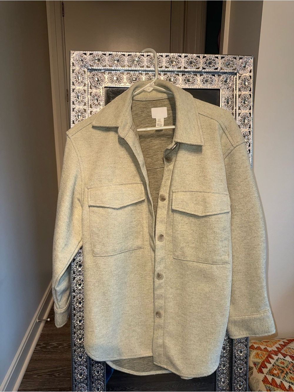 H&M Cream Button-Front Shacket with Chest Pockets